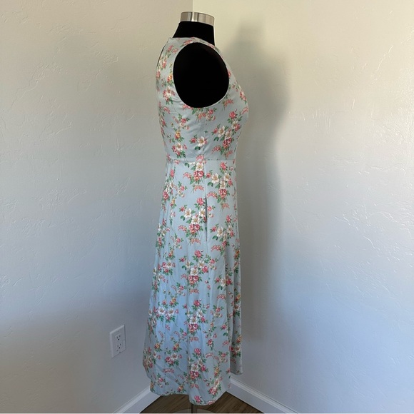 Boden Fit-And-Flare Pastel Blue Sleeveless Floral Midi Dress Size 4 - Picture 7 of 16